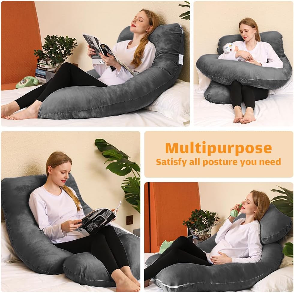 Pregnancy Pillow, U Shaped Pregnancy Pillows for Sleeping Full Body Pillow Maternity Pillow for Pregnant Women 58 Inch, Pregnant Women Must Have with Removable Cover, Black