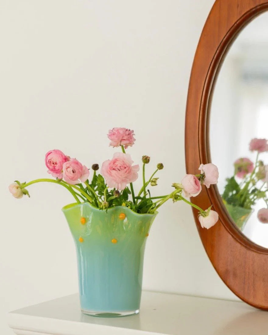 Handblown Wavy Whimsical Glass Vase - Eclectic Table Setting Centrepieces