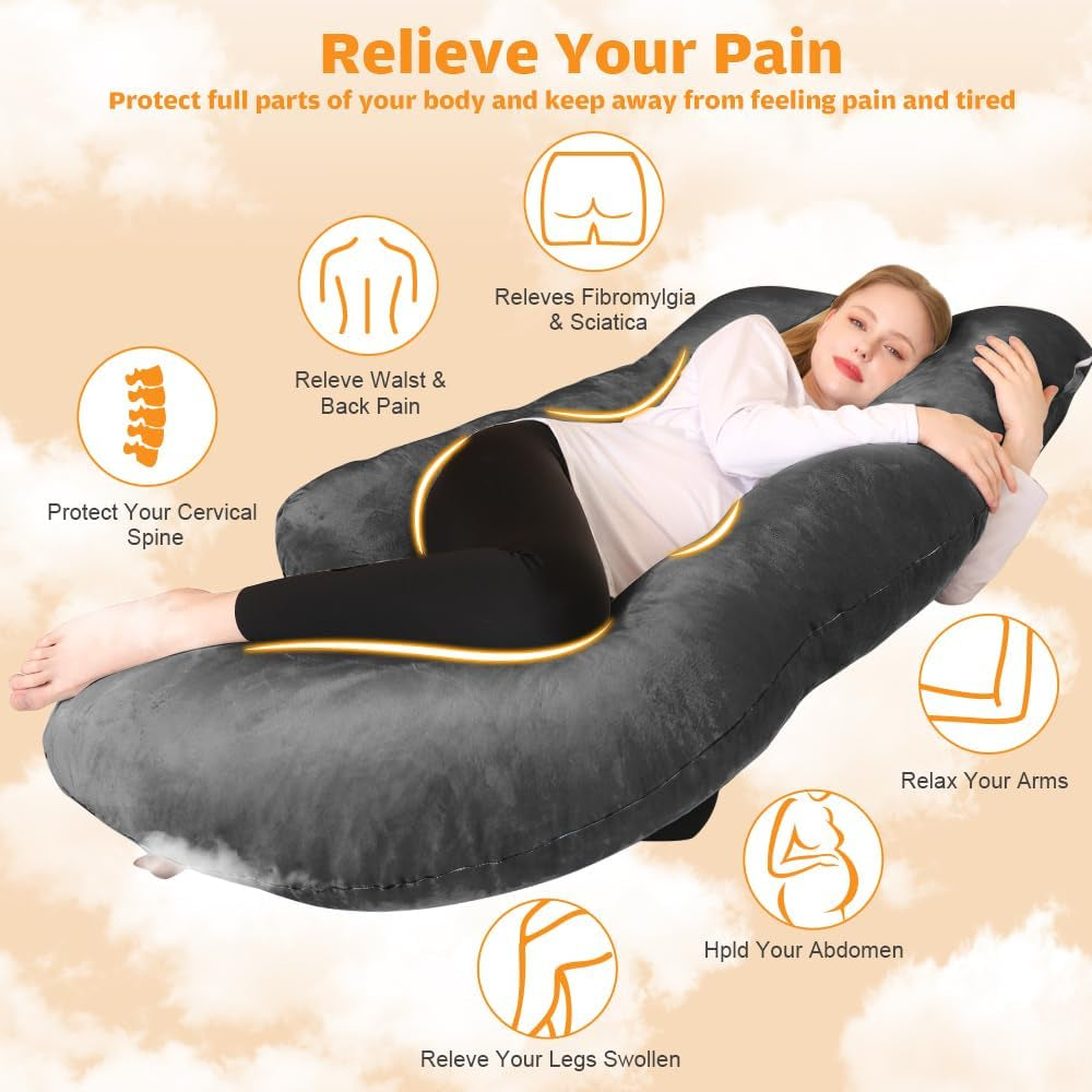 Pregnancy Pillow, U Shaped Pregnancy Pillows for Sleeping Full Body Pillow Maternity Pillow for Pregnant Women 58 Inch, Pregnant Women Must Have with Removable Cover, Black
