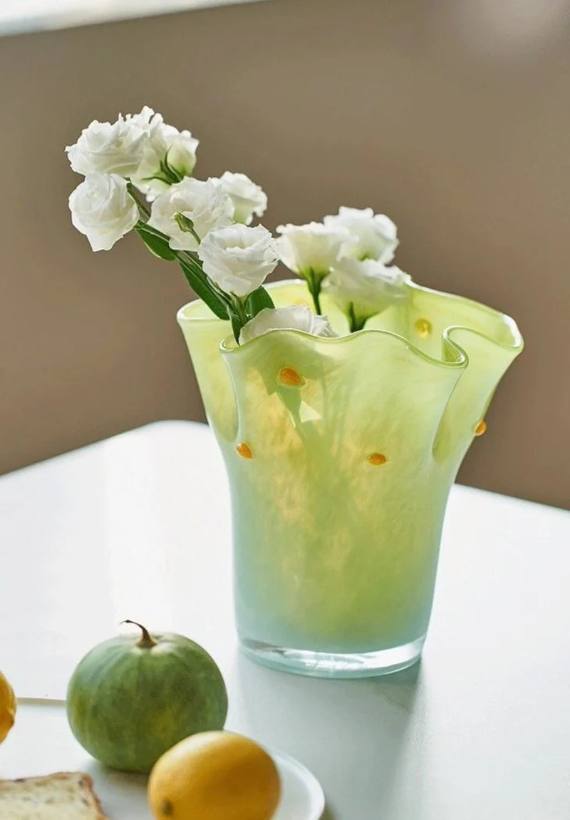 Handblown Wavy Whimsical Glass Vase - Eclectic Table Setting Centrepieces