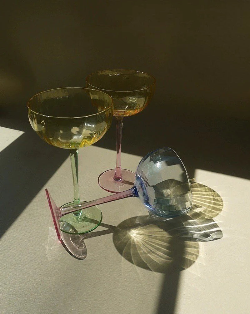 Hand Blown Retro Pastel Coloured Cocktail Glasses Coupe Set of 4 ( $22.5 Each )