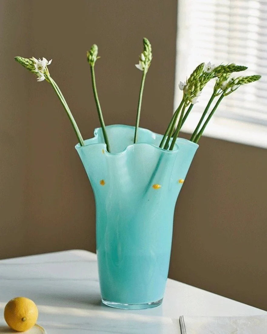 Handblown Wavy Whimsical Glass Vase - Eclectic Table Setting Centrepieces