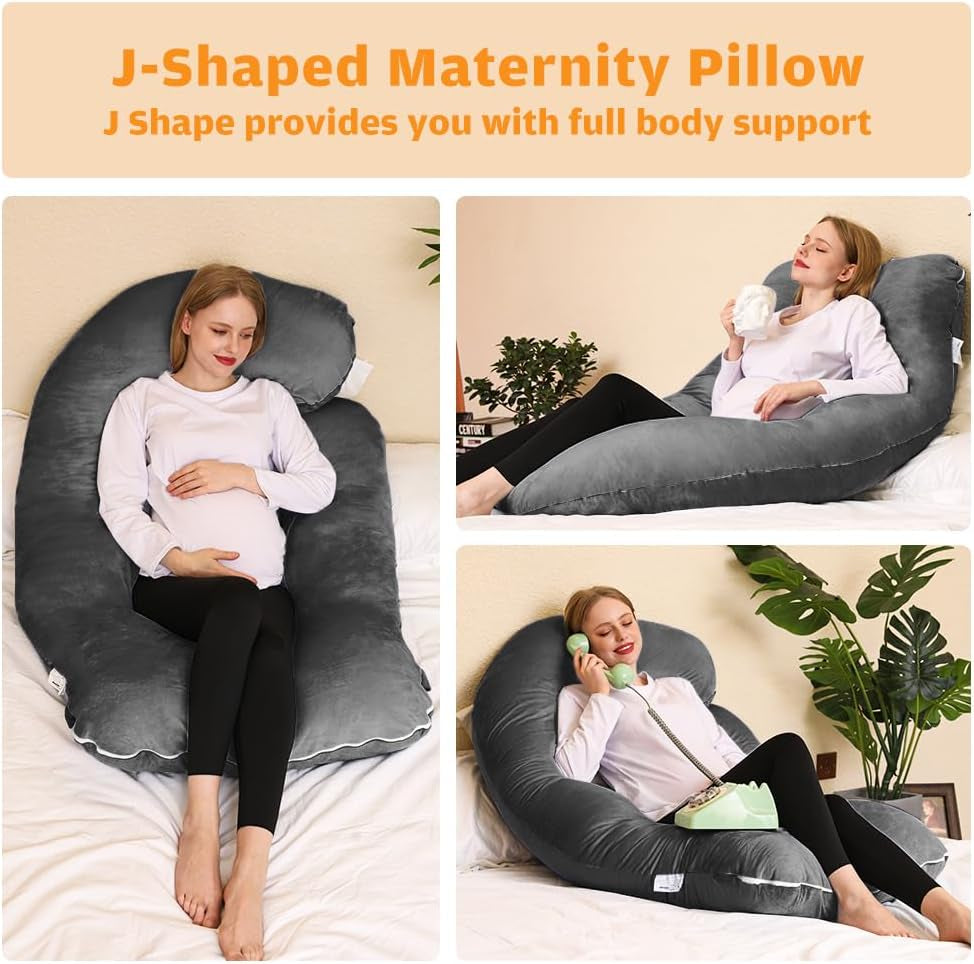 Pregnancy Pillow, U Shaped Pregnancy Pillows for Sleeping Full Body Pillow Maternity Pillow for Pregnant Women 58 Inch, Pregnant Women Must Have with Removable Cover, Black