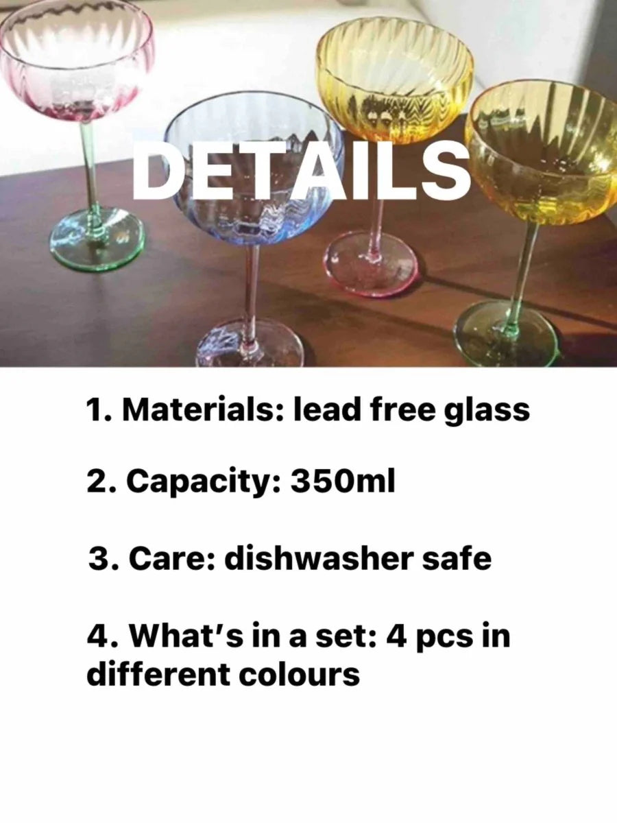 Hand Blown Retro Pastel Coloured Cocktail Glasses Coupe Set of 4 ( $22.5 Each )