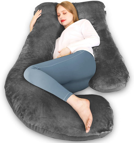 Pregnancy Pillow, U Shaped Pregnancy Pillows for Sleeping Full Body Pillow Maternity Pillow for Pregnant Women 58 Inch, Pregnant Women Must Have with Removable Cover, Black