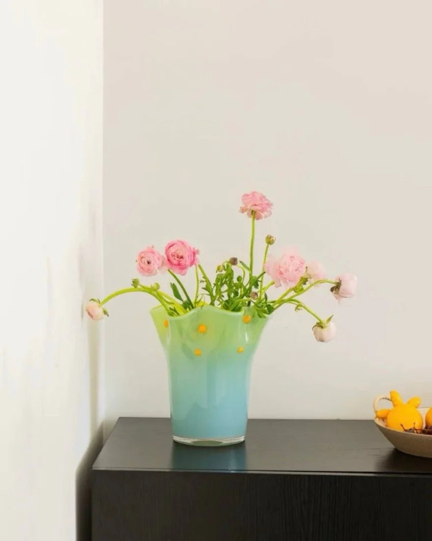 Handblown Wavy Whimsical Glass Vase - Eclectic Table Setting Centrepieces